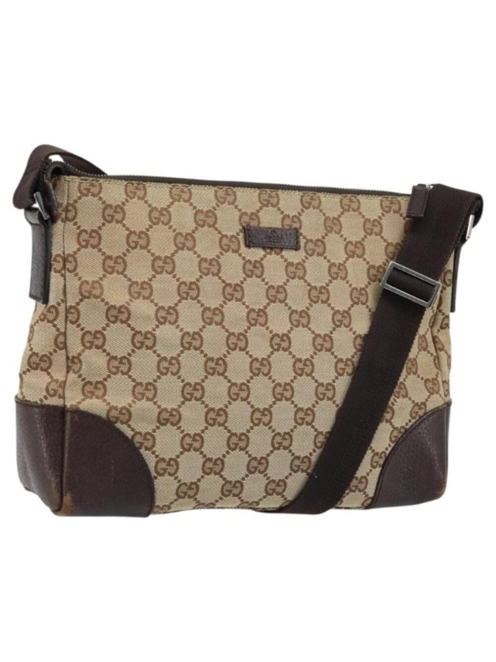 Authentic GUCCI GG Canvas Shoulder Bag Beige Silver